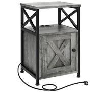 YITAHOME Mesa Auxiliar, mesita de Noche con gabinete, Mesa de salón en Forma de X con Base de Carga, 2 Puertos USB y enchufes, Consola Nocturna, Estructura de Metal, 40 x 35 x 60 cm, Gris