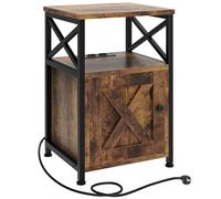 YITAHOME Mesa Auxiliar, mesita de Noche con gabinete, Mesa de salón en Forma de X con Base de Carga, 2 Puertos USB y enchufes, Consola Nocturna, Estructura de Metal, 40 x 35 x 60 cm, marrón Vintage