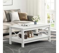 YITAHOME Mesa Auxiliar, pequeña Mesa de Madera de 2 Niveles con Estante de Almacenamiento, 100 x 55,3 x 45 cm, mesas auxiliares Blancas para Sala de Estar, Mesa de Centro de cóctel con Acento de