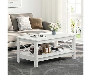 YITAHOME Mesa Auxiliar, pequeña Mesa de Madera de 2 Niveles con Estante de Almacenamiento, 100 x 55,3 x 45 cm, mesas auxiliares Blancas para Sala de Estar, Mesa de Centro de cóctel con Acento de