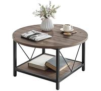 YITAHOME Mesa Auxiliar Redonda, Mesa Central Retro 80 x 80 x 46 cm, con Estante de Almacenamiento, Mesita Baja Sofá Industrial Moderna con Patas de Metal Resistentes, para Sala de Estar, Gris