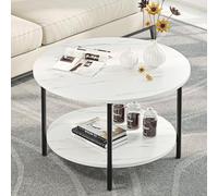 YITAHOME Mesa auxiliar redonda, mesa de centro industrial de 2 niveles con estante de almacenamiento para sala de estar, mesa circular de superficie de madera rústica y patas de metal resistentes para