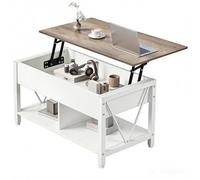 YITAHOME Mesa de Centro Ajustable Diseño Industrial con Almacenamiento Oculto, Mesa de Sala Multifunción con Elevación Asistida, Ideal como Mesa de Trabajo o para Comer, Blanco y Gris
