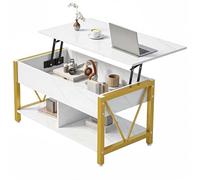 YITAHOME Mesa de Centro Ajustable Diseño Industrial con Almacenamiento Oculto, Mesa de Sala Multifunción con Elevación Asistida, Ideal como Mesa de Trabajo o para Comer, Mármol Blanco