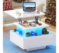 YITAHOME Mesa de Centro Brillante Modernas con LED de 16 Colores, 60x60x45cm Mesa Centro Elevable con 2 Cajones, Adecuado para Salas de Estar y Apartamentos
