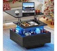 YITAHOME Mesa de Centro Brillante Modernas con LED de 16 Colores, 60x60x45cm Mesa Centro Elevable con 2 Cajones, Adecuado para Salas de Estar y Apartamentos