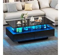 YITAHOME Mesa de Centro con 16 Colores LED para Sala, Mesa Cafe Madera Moderna con Estante Abierto y 4 cajones