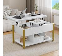 YITAHOME Mesa de Centro con Altura Ajustable, Mesa Auxiliar Multifuncional 4 en 1 con Espacio de Almacenamiento Mesa de Centro Convertible en Mesa de Comedor para Sala de Estar, Mármol Blanco