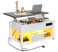 YITAHOME Mesa de centro con altura ajustable, mesa de centro multifunción 4 en 1 con espacio de almacenamiento e iluminación LED, mesa de centro se convierte en una mesa de comedor para el salón
