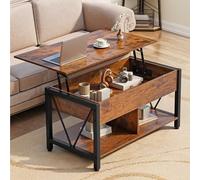 YITAHOME Mesa de Centro con Bandeja Elevable, Espacio de Almacenamiento de 2 Niveles y Compartimento Oculto. Altura Ajustable para Sala o Oficina, 90 x 48 x 44,5-59,2 cm, Marrón Vintage