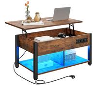 YITAHOME Mesa de Centro con Placa elevable, fácil de Levantar, Espacio de Almacenamiento de 2 Niveles, Mesa de Centro Ajustable en Altura con Compartimento de Almacenamiento Oculto e iluminación LED