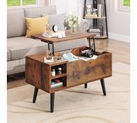 YITAHOME Mesa de Centro Elevable con Compartimento Oculto, Estante de Almacenamiento Ajustable, Elevador de Resorte, Mesa de Centro con Almacenamiento para Sala de Estar, 80x40x61,5cm, Marrón Rústico