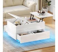 YITAHOME Mesa de Centro Elevable, Mesa Café con Almacenamiento y 4 Cajones, Mesas de Salón de Alto Brillo con LED de 16 Colores, Blanco, 80 x 55 x 46 cm