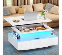 YITAHOME Mesa de Centro Elevable, Mesa de Salón Brillante Moderna con 16 LED de Colores y 2 Cajones