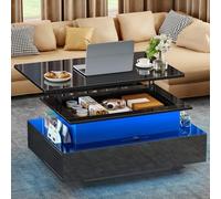 YITAHOME Mesa de Centro de Altura Ajustable, Mesa de salón Brillante con Placa elevadora, Mesa de sofá con 16 LED de Colores, Moderna y 2 cajones