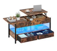YITAHOME Mesa Auxiliar elevable, Mesa de Centro de Madera con Estante de Almacenamiento, mesas de café para Sala de Estar con 2 cajones y Tira de luz LED de 16 Colores, 106 x 50 x 51,5 cm