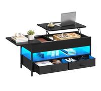 YITAHOME Mesa Auxiliar elevable, Mesa de té de Madera con Estante de Almacenamiento, mesas de café para Sala de Estar con 2 cajones y Tira de luz LED de 16 Colores, 106 x 50 x 51,5 cm