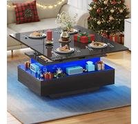 YITAHOME Mesa de Centro Elevable y Extensible, 4 en 1 Mesa Centro Convertible Brillante Moderna con LED Y 2 Cajones, Adecuado para Salon de Estar y Fiestas de Mesa