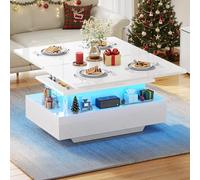 YITAHOME Mesa de Centro Elevable y Extensible, 4 en 1 Mesa Centro Convertible Brillante Moderna con LED Y 2 Cajones, Adecuado para Salon de Estar y Fiestas de Mesa