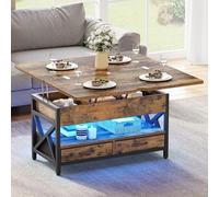 YITAHOME Mesa de Centro Elevable y Extensible, Mesa Salon con 2 Cajóns y LED y Compartimento Oculto, Mesas elevables Modernas,90x50x51,5 cm