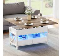 YITAHOME Mesa de Centro Elevable y Extensible, Mesa Salon con 2 Cajóns y LED y Compartimento Oculto, Mesas elevables Modernas,90x50x51,5 cm