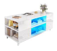 YITAHOME Mesa de Centro Moderna Brillante con Luz LED de 16 Colores, Mesa de Café para Salón con Estante Ajustable, Blanco, 97,5 x 48 x 45 cm