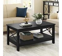 YITAHOME Mesa de Centro Negra con Estante de Almacenamiento, 100 x 55,6 x 45,4 cm, mesas de café Modernas de Granja para Sala de Estar