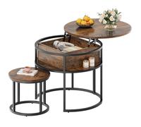 YITAHOME Mesa de Centro Redonda, Juego de 2, Mesa de Salón Vintage con Espacio de Almacenamiento, Mesa Centro Elevable y Extensible 60 x 60 x 50 cm, 38 x 38 x 30 cm