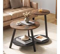 YITAHOME Mesa de Centro Redonda, Juego de 2 Mesas Auxiliares, Mesas Bajas Nido con Mesa Auxiliar en Forma de C, Mesa de Sofá con Espacio de Almacenamiento para Salón, Dormitorio, Marrón Rústico