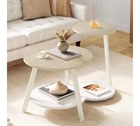 YITAHOME Mesa de Centro Redonda, Juego de 2 Mesas Auxiliares, Mesas Bajas Nido con Mesa Auxiliar en Forma de C, Mesa de Sofá con Espacio de Almacenamiento para Salón, Dormitorio, Roble