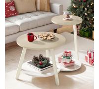 YITAHOME Mesa de Centro Redonda, Juego de 2 Mesas Auxiliares, Mesas Bajas Nido con Mesa Auxiliar en Forma de C, Mesa de Sofá con Espacio de Almacenamiento para Salón, Dormitorio, Roble