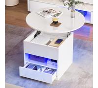 YITAHOME Mesa de Centro Regulable en Altura, Mesa de Centro Redonda con Placa elevadora, Mesa de salón Brillante con Compartimento Oculto e iluminación LED Moderna, Mesa Auxiliar Redonda con 1 cajón