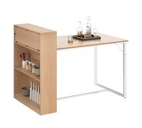 YITAHOME Mesa de Comedor con estantes de Almacenamiento, 130 x 77,4 x 75/95 cm, Marco de Metal Resistente, Estilo Industrial, para salón, Cocina, Roble y Blanco