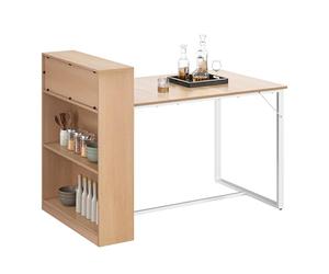 YITAHOME Mesa de Comedor con estantes de Almacenamiento, 130 x 77,4 x 75/95 cm, Marco de Metal Resistente, Estilo Industrial, para salón, Cocina, Roble y Blanco