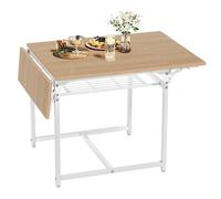 YITAHOME Mesa de Comedor Plegable, Mesa de Hoja de Gota Extensible con Estante de Almacenamiento y 4 Patas Ajustables, Asientos para 2-6 Personas, 120 x 78 x 75 cm, Roble Amarillo y Blanco