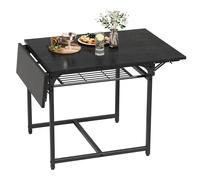 YITAHOME Mesa de Comedor Plegable, Mesa de Hoja de Gota Extensible con Estante de Almacenamiento y 4 Patas Ajustables, Asientos 2-6 Personas, 120 x 78 x 75 cm, Negro