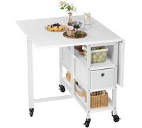 YITAHOME Mesa de Comedor Plegable, Mesa móvil con 6 Ruedas y cajones de Almacenamiento para Espacios pequeños, Cocina, Comedor, Color Blanco