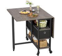 YITAHOME Mesa de Comedor Plegable, Mesa móvil con 6 Ruedas y cajones de Almacenamiento para Espacios pequeños, Cocina, Comedor, Roble Gris y Negro