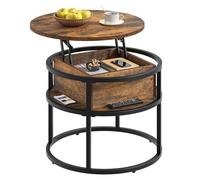 YITAHOME Mesa auxiliar redonda con placa elevadora, mesa de salón con espacio de almacenamiento, 60 x 60 x 47 cm, mesa de sofá ajustable en altura, sala de estar para oficina en casa