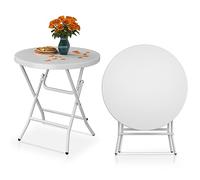 YITAHOME Mesa Plegable 80cm, Mesa Redonda Resistente para Jardín, Mesas de Terraza para Fiesta al Aire Libre, Playa, Barbacoa, Marco de Metal Antioxidante, 80 x 80 x 74cm, Blanco