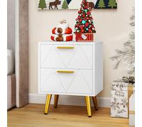 YITAHOME Mesita de Noche con 2 Cajones, 2 Puertos USB y 2 Tomas de Corriente, Mesa Auxiliar con Patas y Asas de Metal Dorado, Mesa Auxiliar para Salón, Dormitorio, 40 x 30 x 52 cm, Blanco