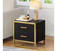 YITAHOME Mesita de Noche con 2 cajones, Mesa Auxiliar pequeña con Almacenamiento, Moderna mesita de Noche con Marco de Metal para Espacios pequeños, Dormitorio, Color Negro