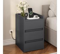 YITAHOME Mesita de Noche con 3 cajones y Fuente de alimentación, cómoda de Noche con Base de Carga, 2 Puertos USB y enchufes, Mesa Auxiliar Impermeable para salón y Dormitorio, 35 x 40 x 59 cm (Gris)