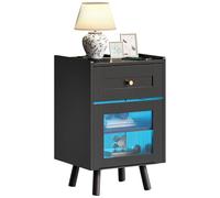 YITAHOME Mesita de Noche con Barra de luz LED de 7 Colores, Armario de Noche con cajón y Estante Ajustable, Mesa Auxiliar de Almacenamiento Negra para Dormitorio, salón, 40 x 35 x 62 cm, Negro