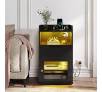 YITAHOME Mesita de Noche con iluminación LED, Mesa Auxiliar, Colores Ajustables, Mesa de sofá 1 cajón, 1 Compartimento Abierto, 1 Enchufe AC, 2 Puertos USB, mesita de Noche salón, Dormitorio, Estudio