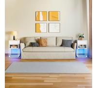 YITAHOME Mesita de Noche con LED, Juego de 2, Mesa Auxiliar con Cajón, Mesa de Sofá Abierta de 3 Niveles con Estante Abierto, Mesas Auxiliares para Dormitorio, para la Sala de Estar, Blanco