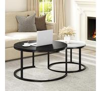 YITAHOME Moderno Juego de 2 mesas de Centro de anidación para Sala de Estar, mesas de Centro Redondas de Madera Negra, mesas de cóctel apilables, Mesa Auxiliar con Marco de Metal Resistente