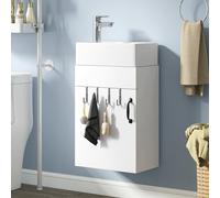 YITAHOME Mueble de baño, armario bajo lavabo con puerta, lavabo con lavabo, armario de almacenamiento, armario bajo lavabo con 2 ganchos, para baño, cocina, blanco, grifo no incluido