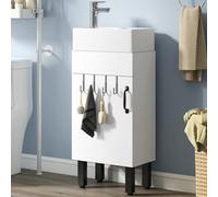 YITAHOME Mueble de baño, armario para debajo del lavabo con puerta, lavabo con lavabo, armario de pie, armario bajo lavabo con 2 ganchos, para baño, cocina, blanco, grifo no incluido