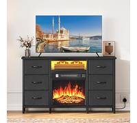 YITAHOME Mueble de TV con Chimenea Electrica, Chimeneas Electricas Decorativas, Mueble TV con 6 Cajones, LED para Televisiones 45-55", Estantería Multiusos con Cajoneras para Salón (Negro)